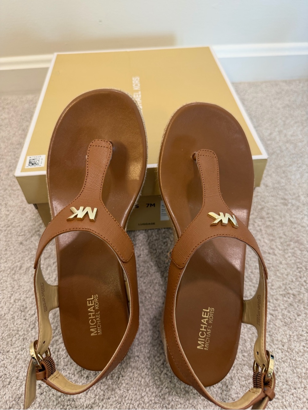 Michael Kors Tan Leather MK Logo Thong Sandals